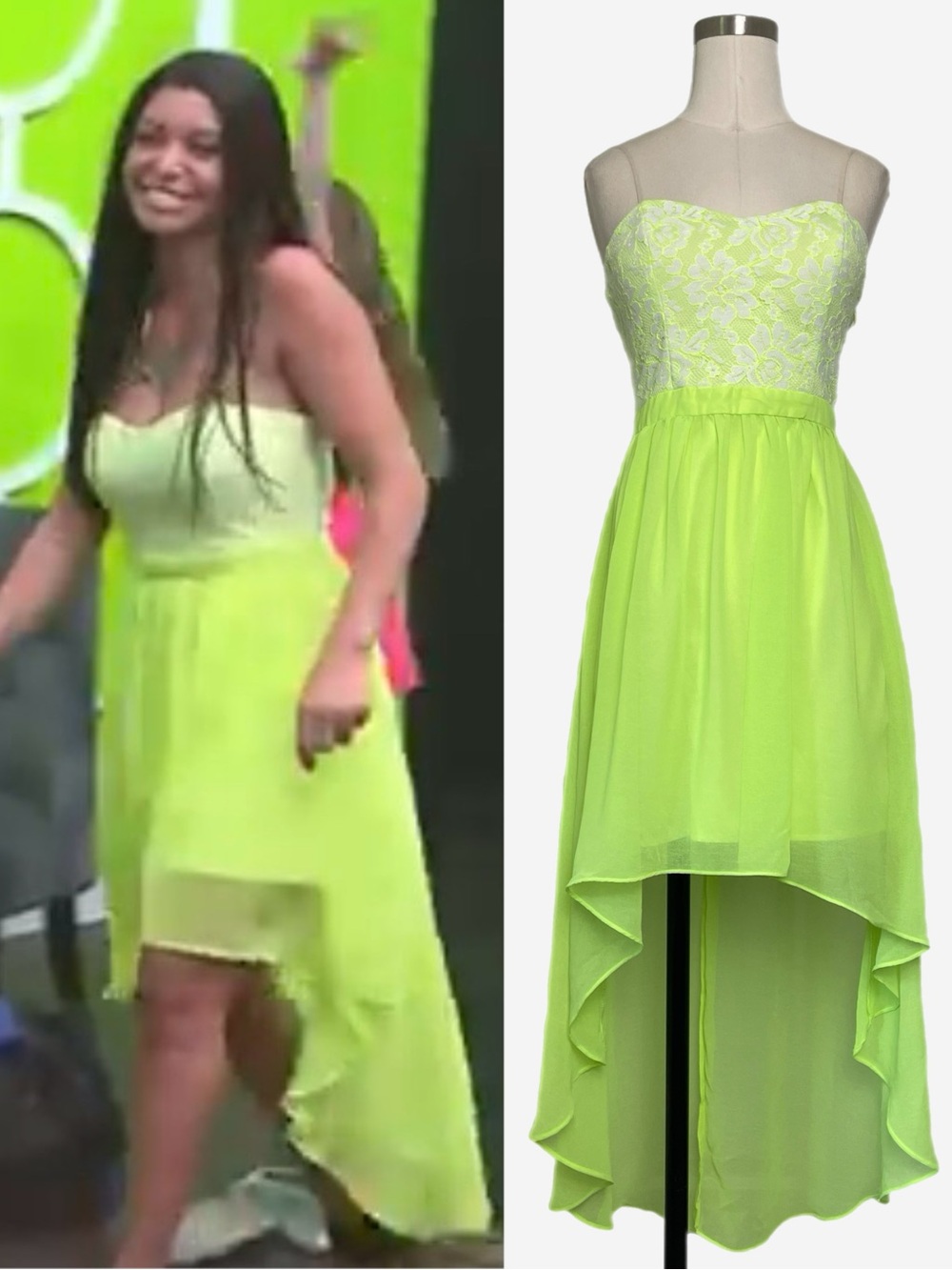 Forever 21 2010s Neon yellow high low strapless dress ASO Kira Dance Moms XS/S